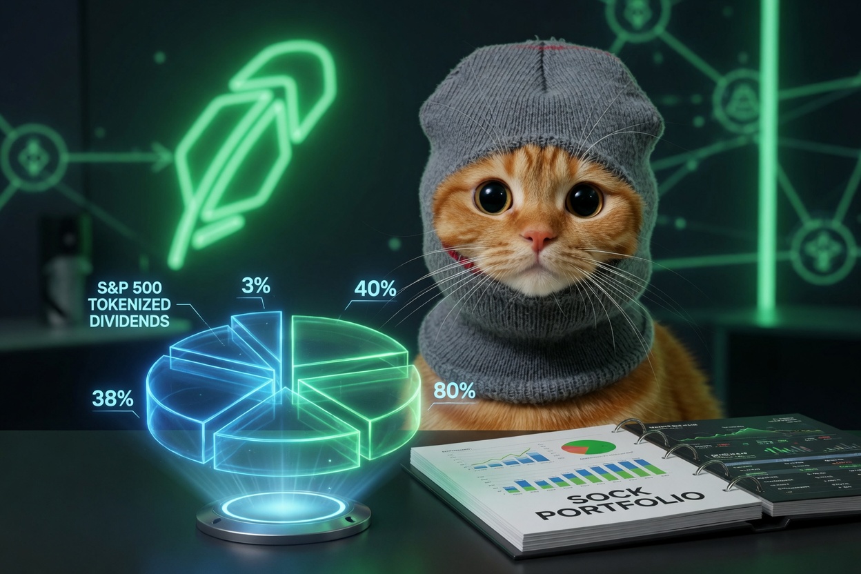 Sock cat with tokenized S&P portfolio art
